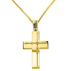 Χρυσός μασίφ σταυρός Κ14 με αλυσίδα